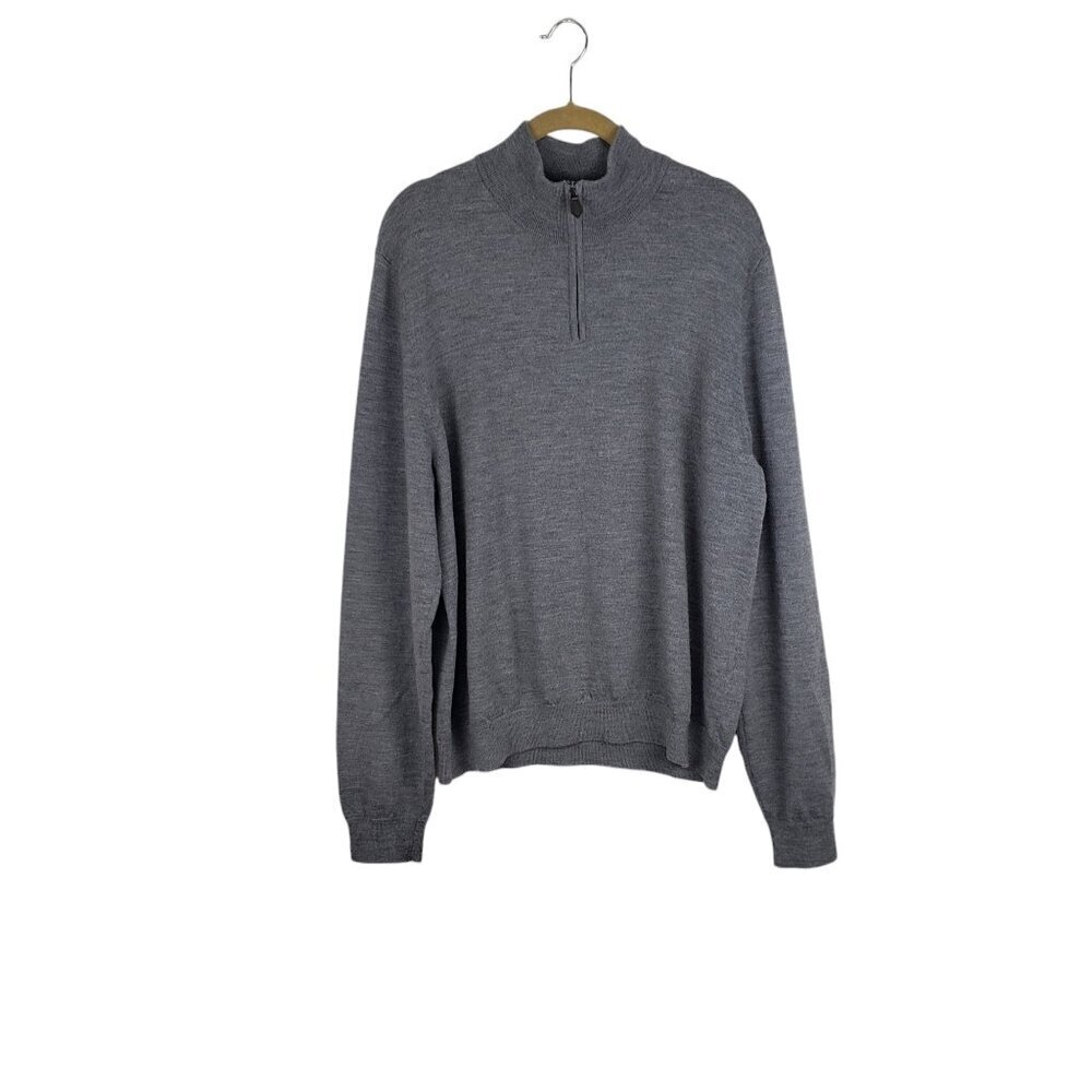 Bloomingdales Mens Store Merino Wool Quarter Zip Sweater Gray Size Xl